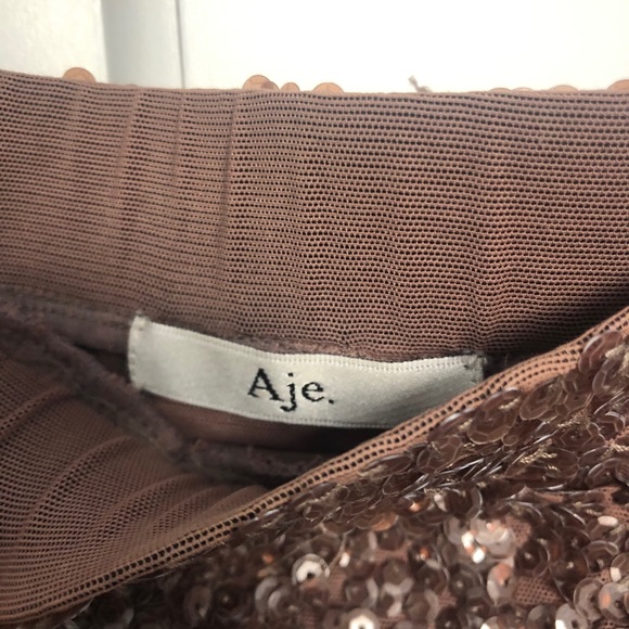 Retail $650 Aje Copper Brown Sequin Skirt XS - Picture 2 of 3
